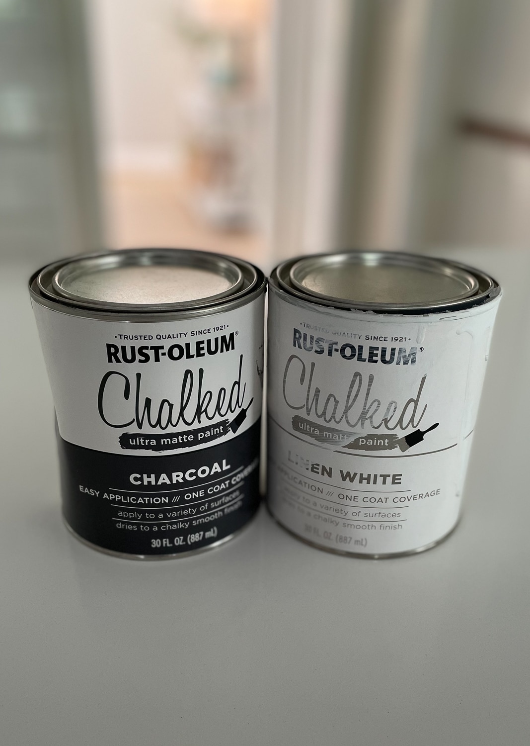 2 cans of rustoleum chalk paint on counter