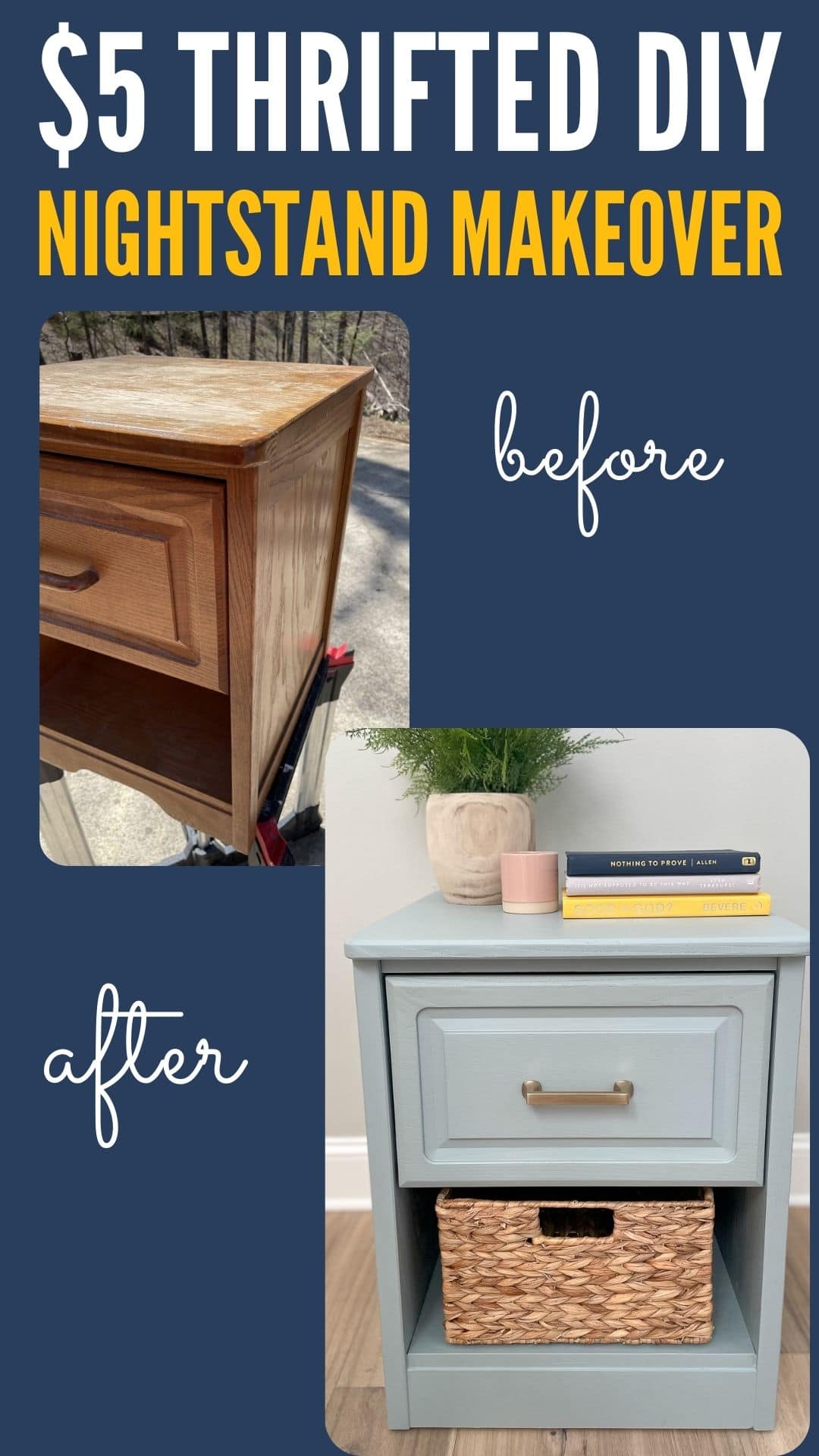 collage picture of a flipped nightstand