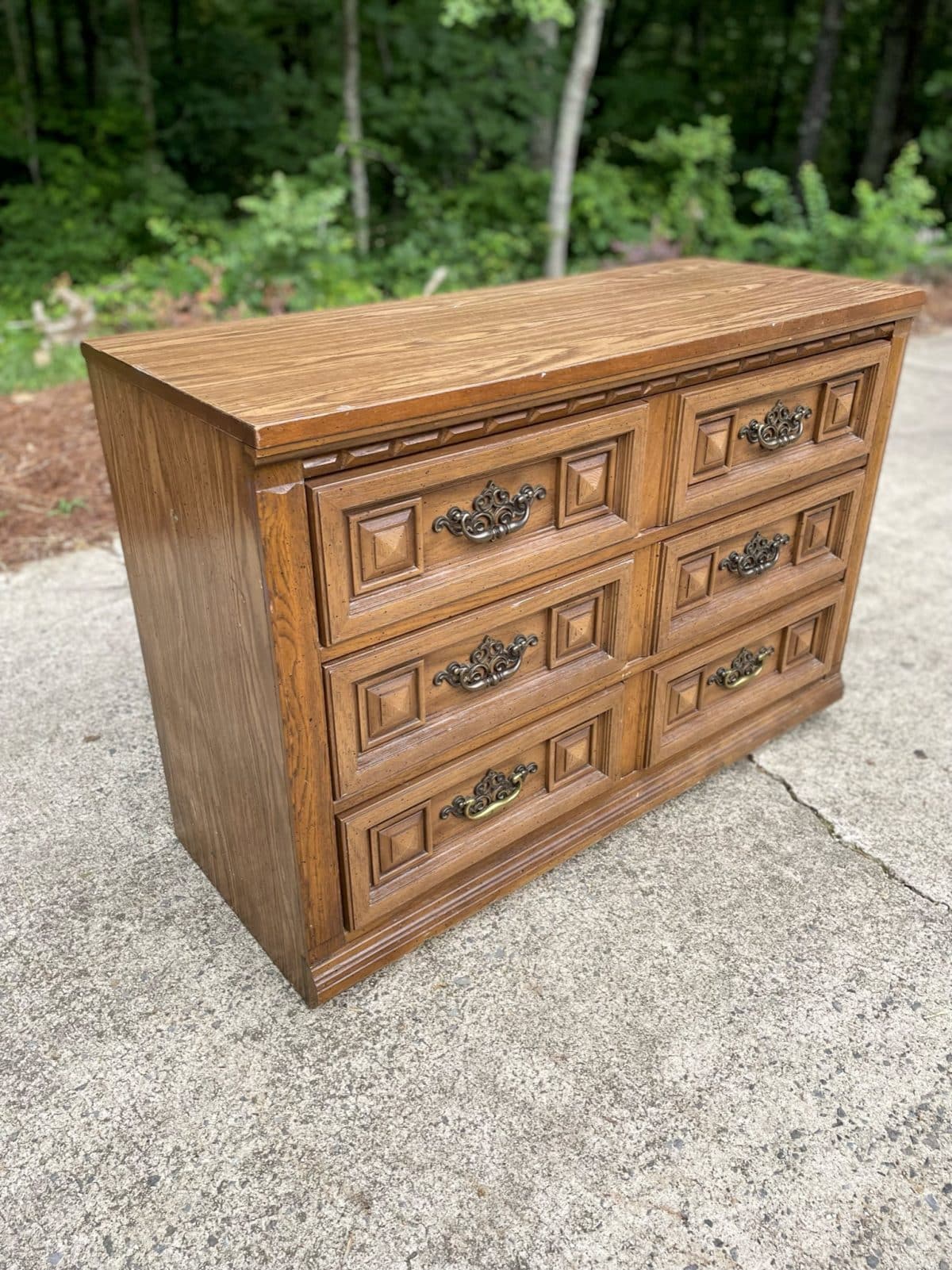 brown wood lowboy chest of drawers 