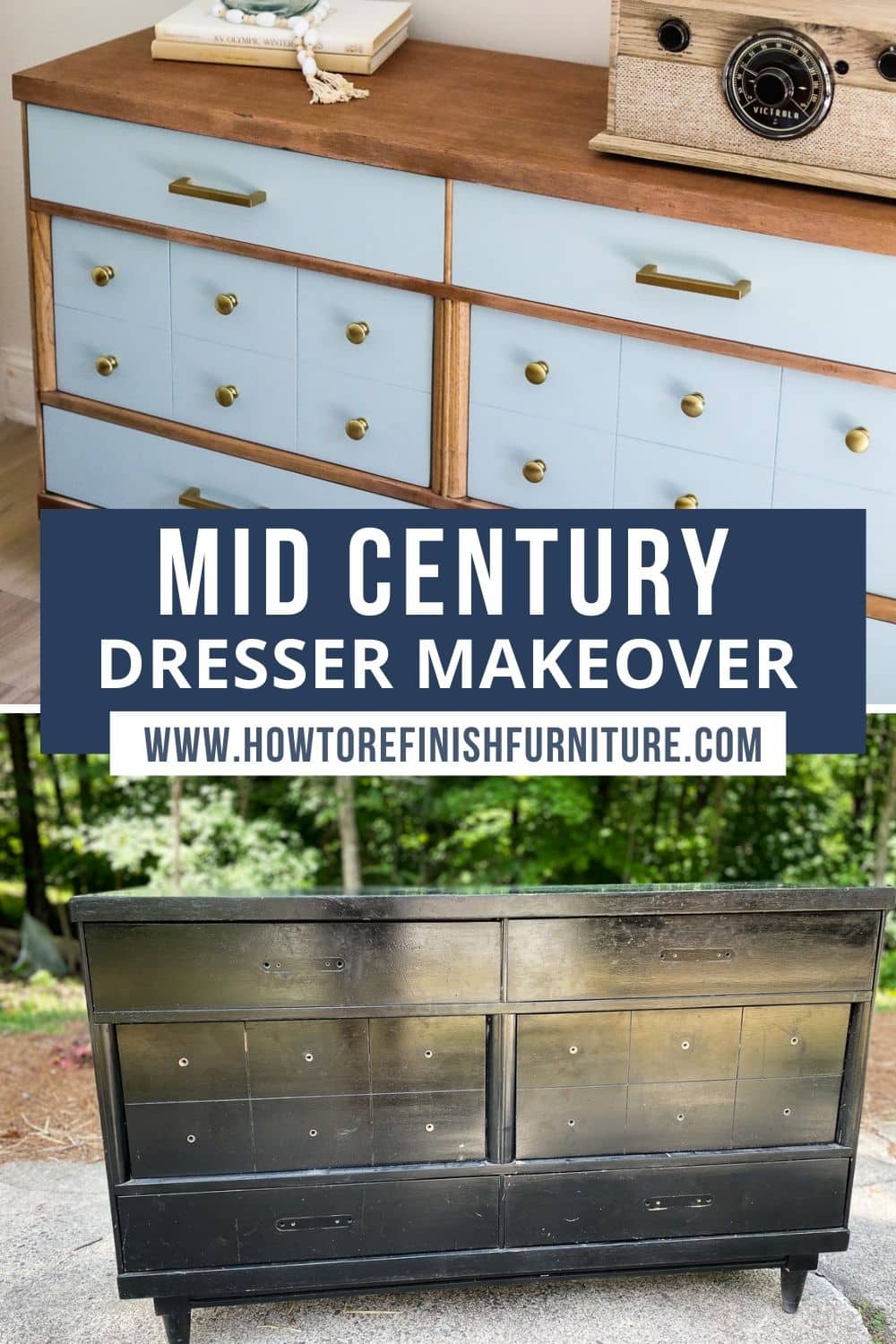 before and after pics of painted mid century dresser