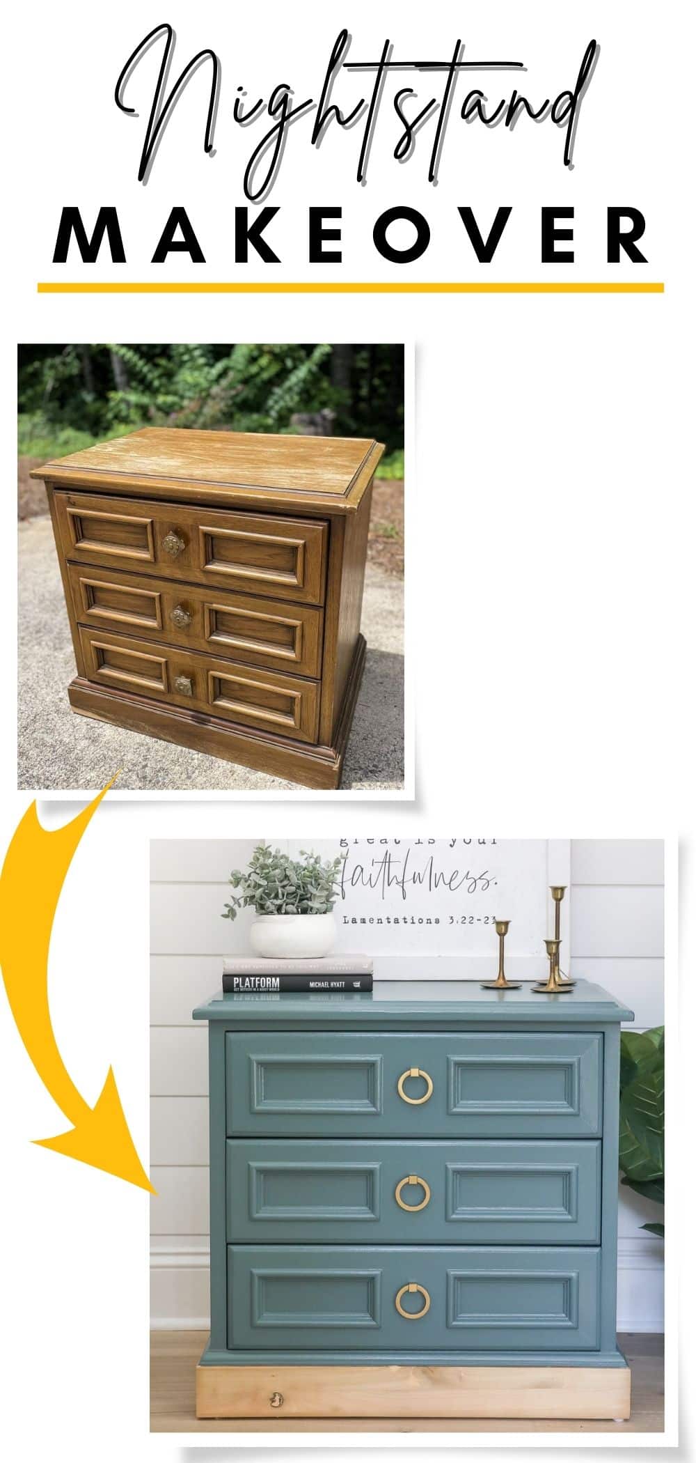 collage image of before and after nightstand